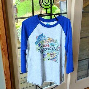 Luckybird Clothing Co. Wisconsin Outlines Things to See UNISEX Sz. M LS T-shirt